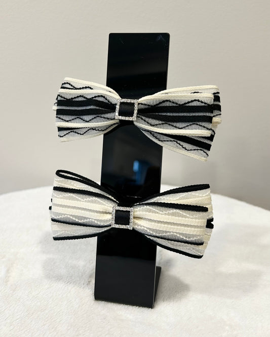 Striped Lace Bow Barrette (8cm)