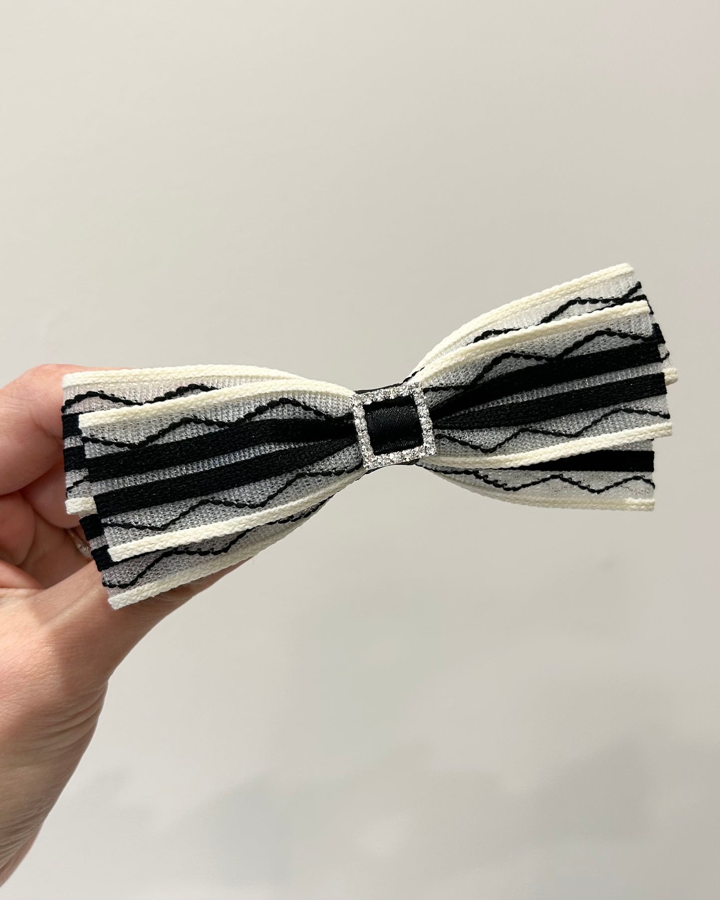 Striped Lace Bow Barrette (8cm)
