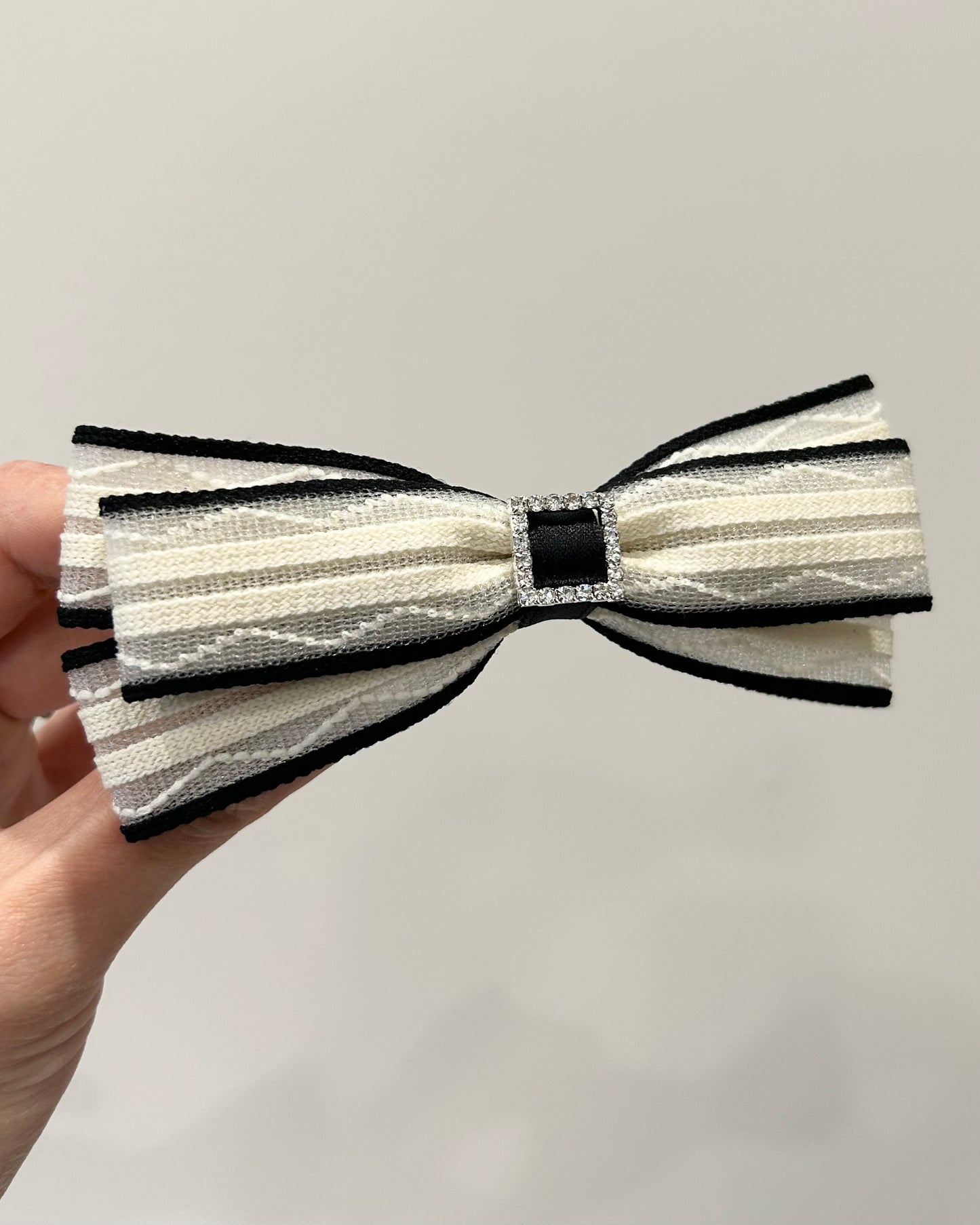 Striped Lace Bow Barrette (8cm)