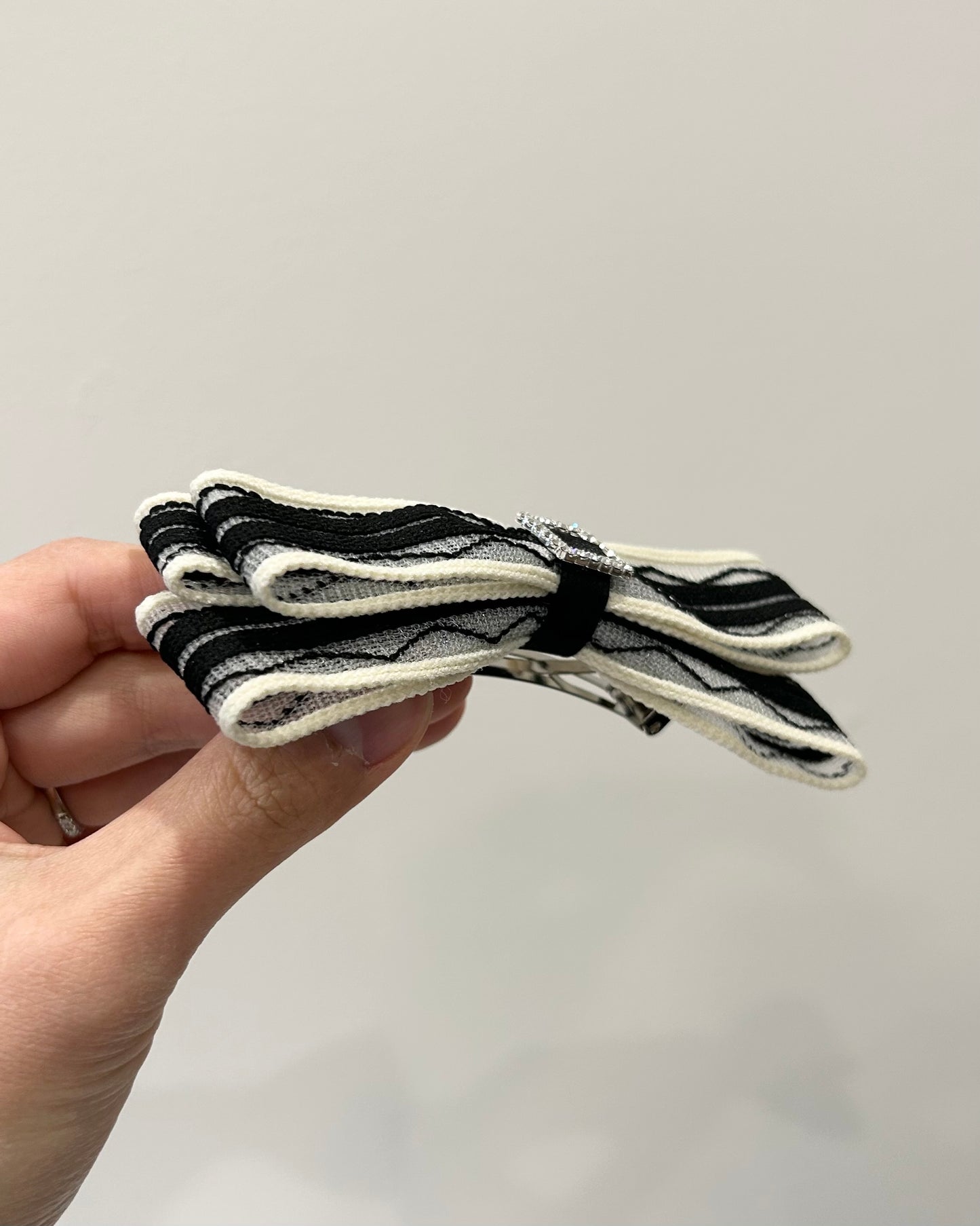 Striped Lace Bow Barrette (8cm)