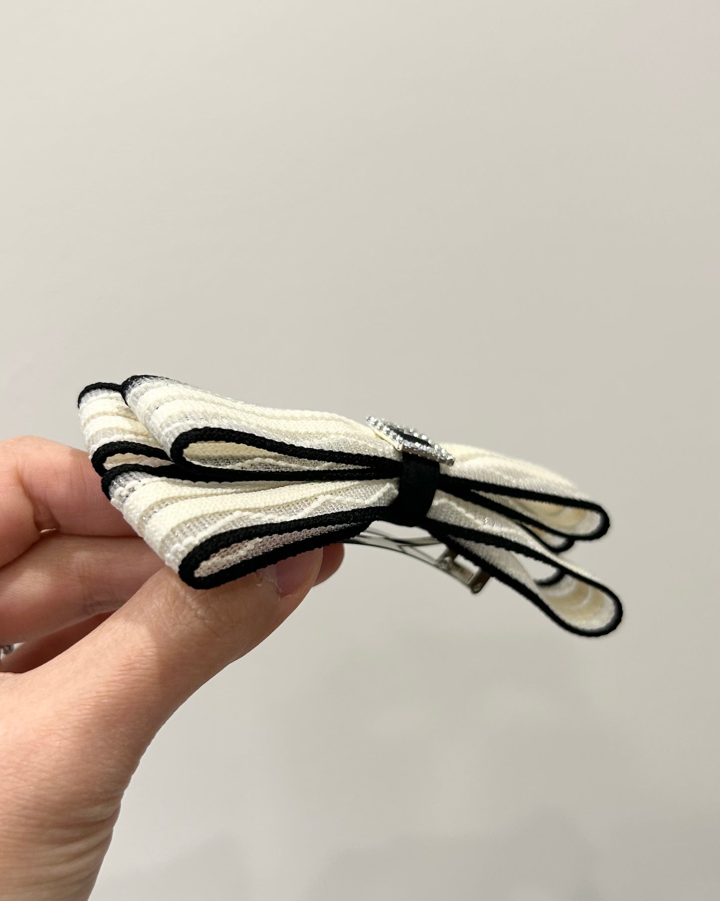Striped Lace Bow Barrette (8cm)